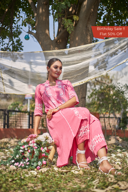 Padma - Pink Chikankari Kurta Set