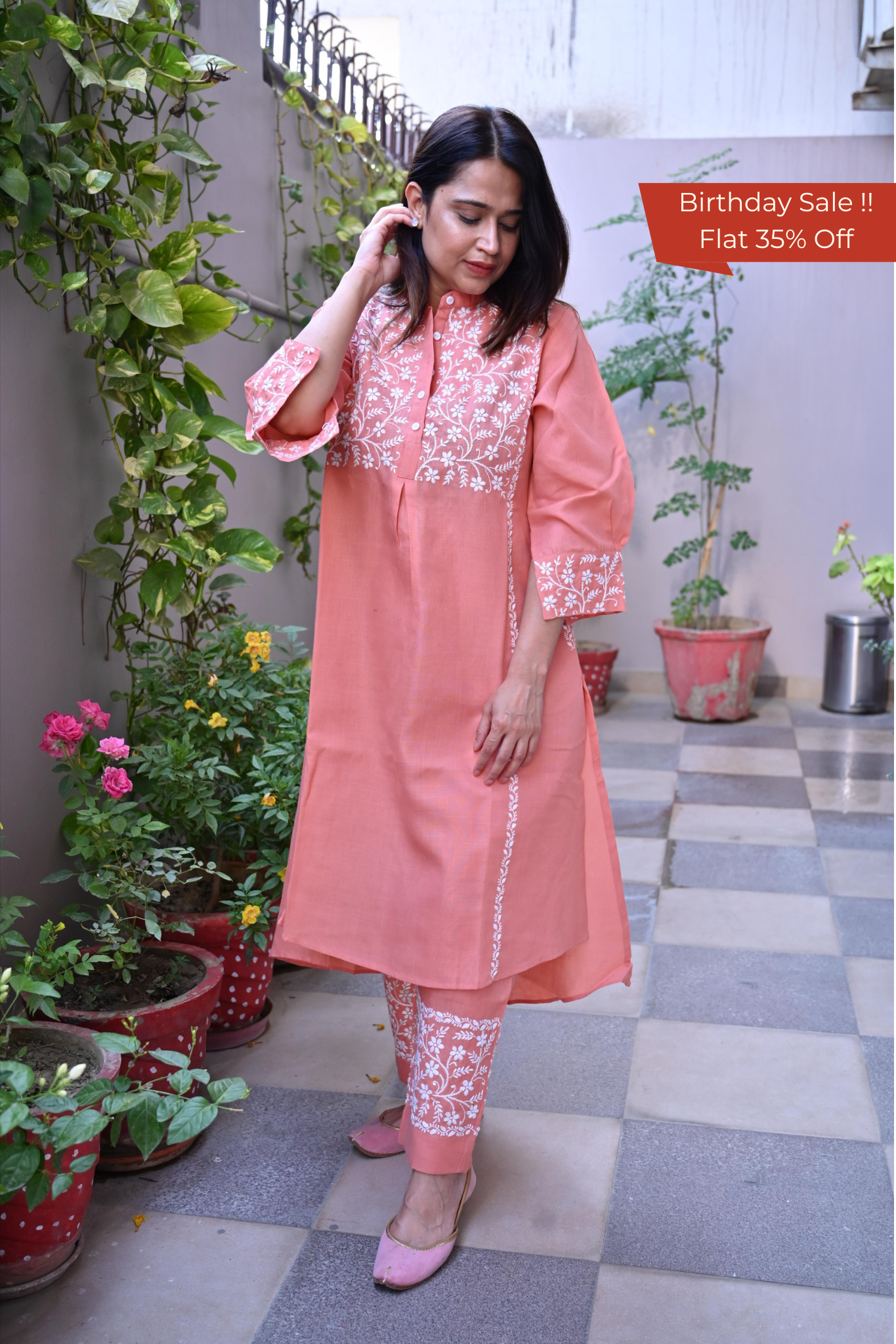 Rooh - Peach Chikankari Kurta Set