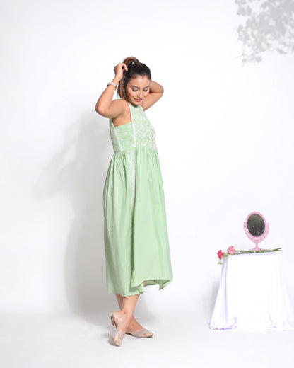 Mint green Cotton Chikankari Dress