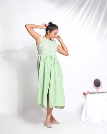 Mint green Cotton Chikankari Dress