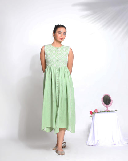 Mint green Cotton Chikankari Dress