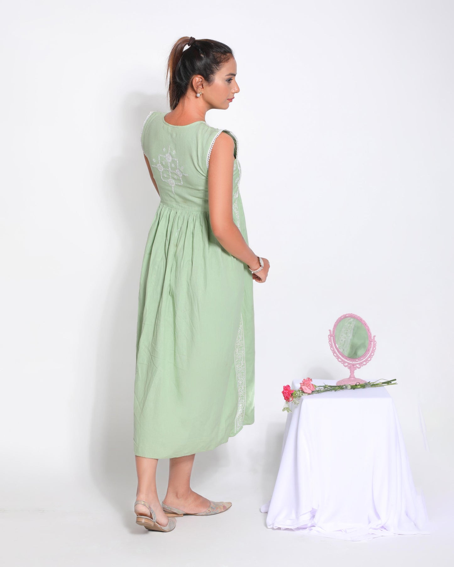 Mint green Cotton Chikankari Dress