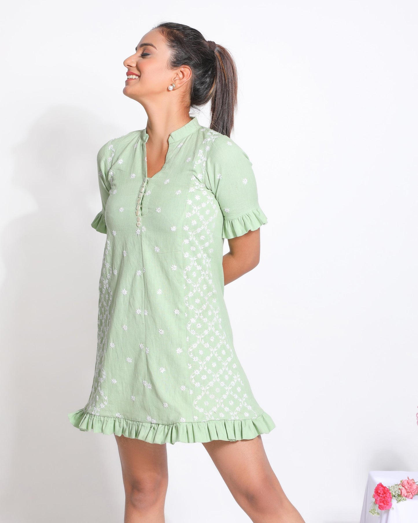 Mint green Cotton Chikankari Tunic