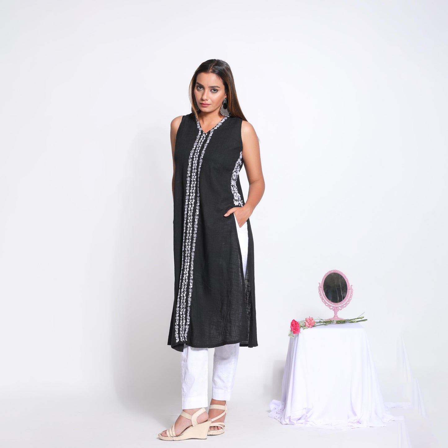 Black Cotton Chikankari Kurta