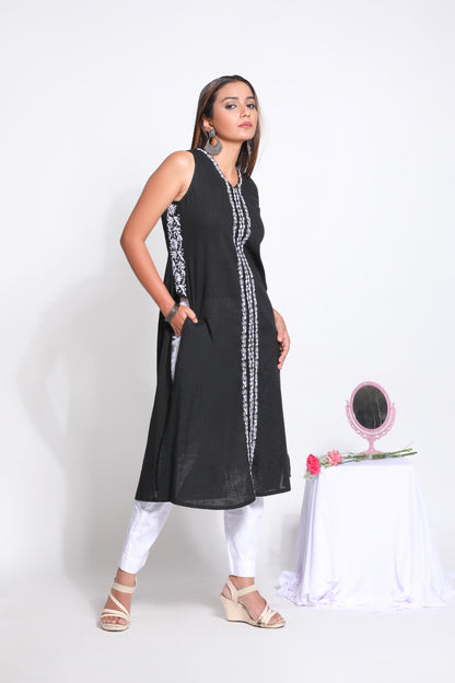 Black Cotton Chikankari Kurta