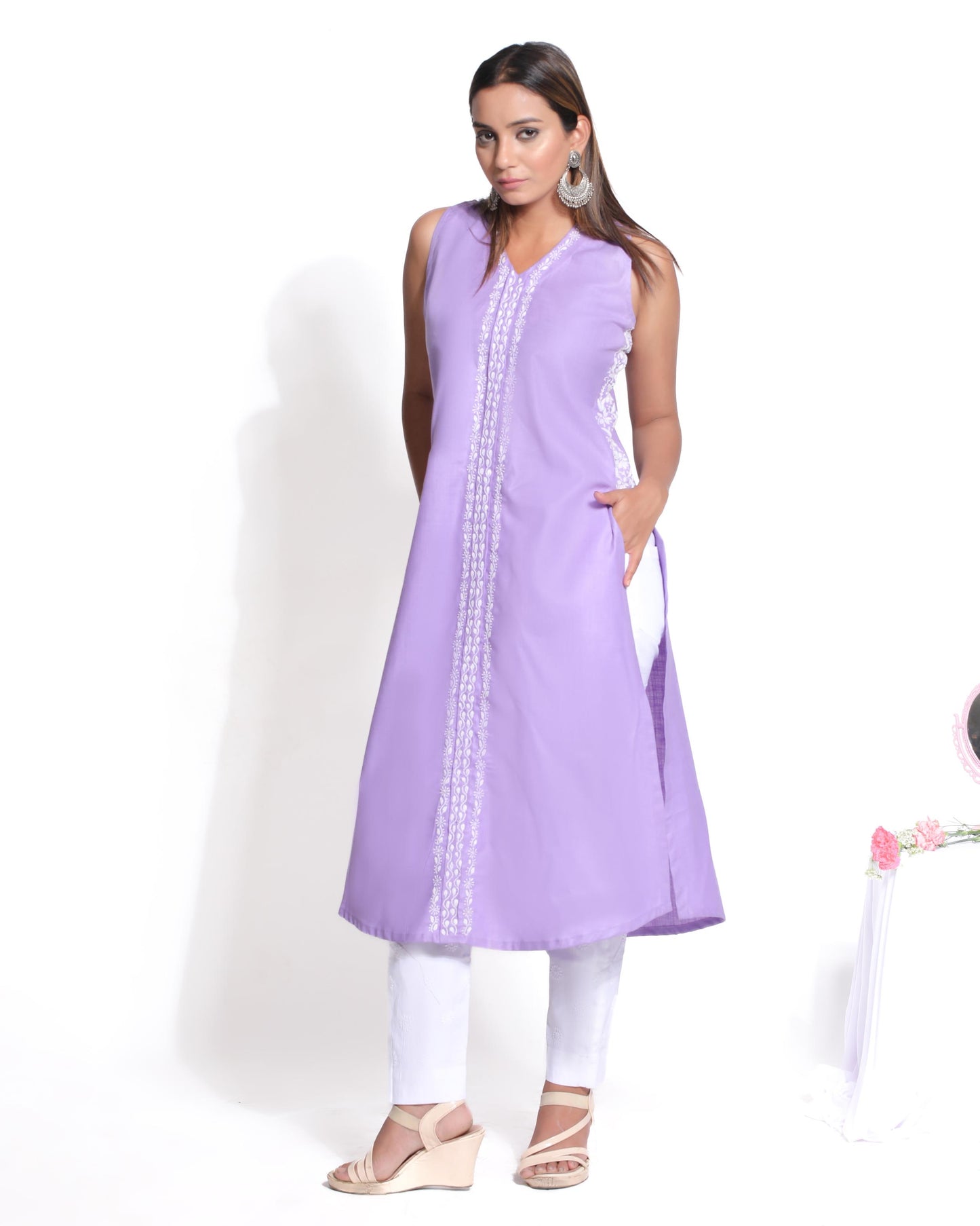 Lavender Cotton Chikankari Kurta