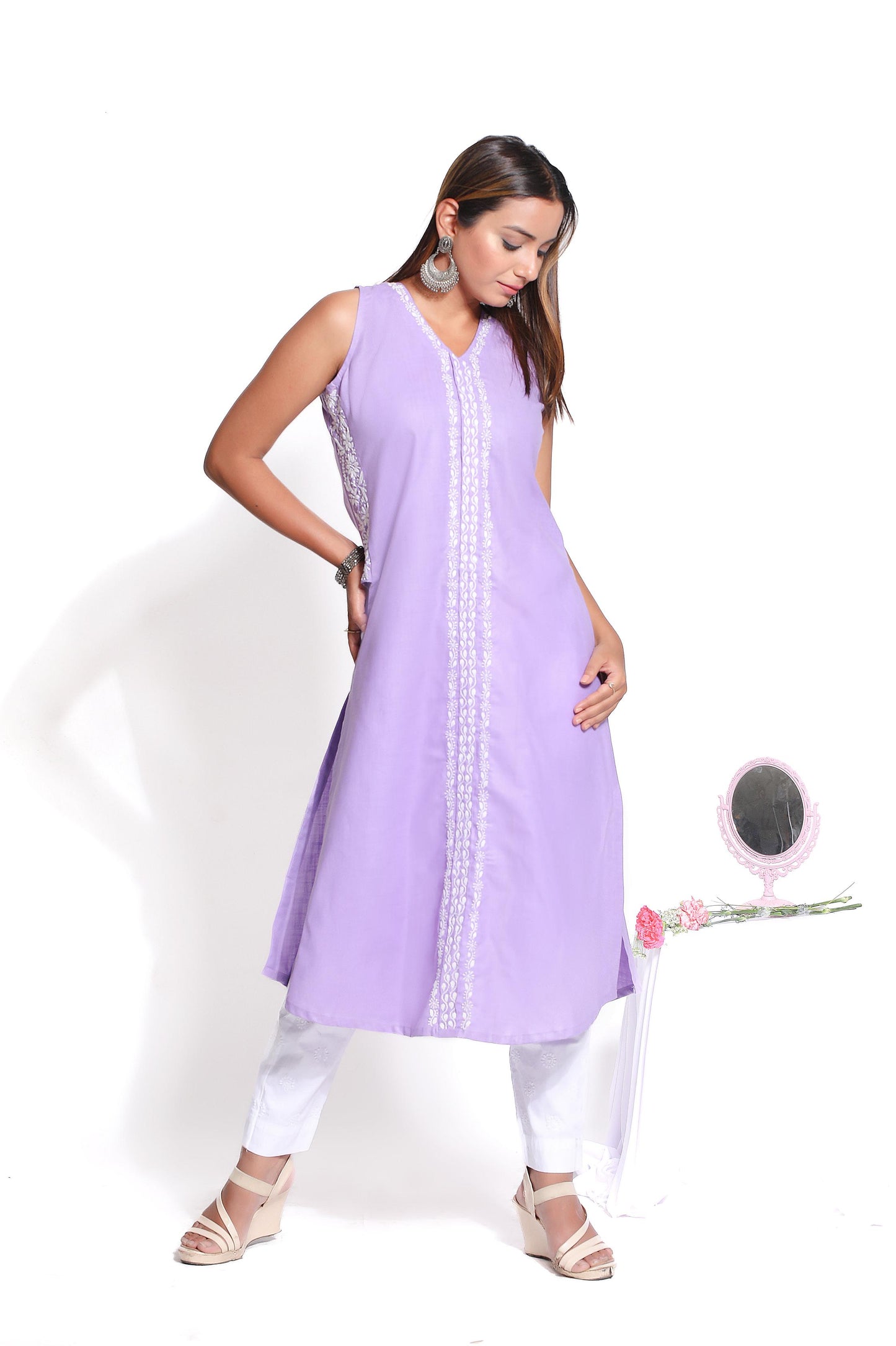 Lavender Cotton Chikankari Kurta