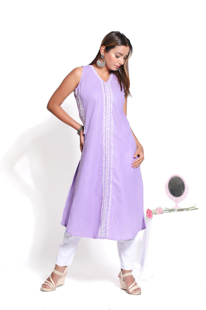 Lavender Cotton Chikankari Kurta