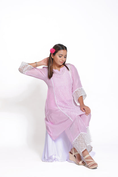 Lavender Silk Chikankari Coord Set