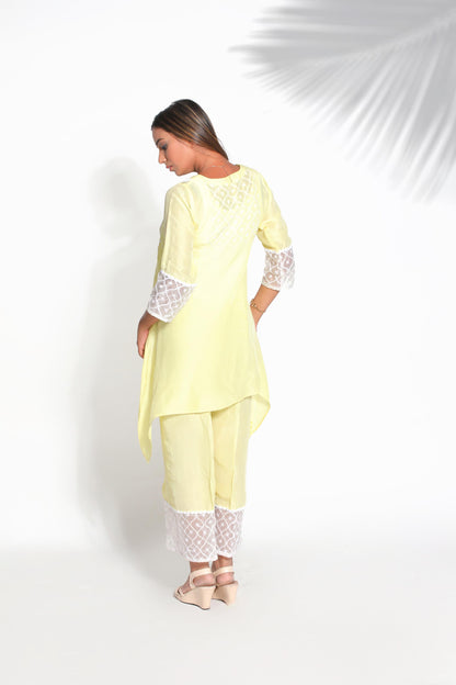 Lemon Yellow Silk Chikankari Coord Set