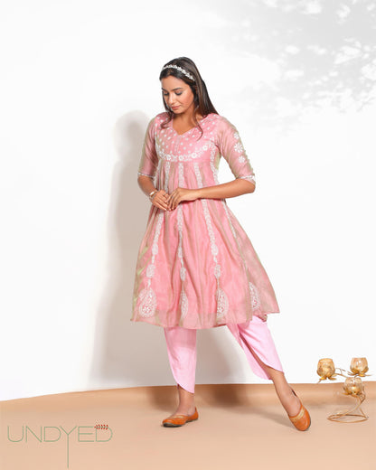 Pink Chanderi Chikankari Anarkali Kurta