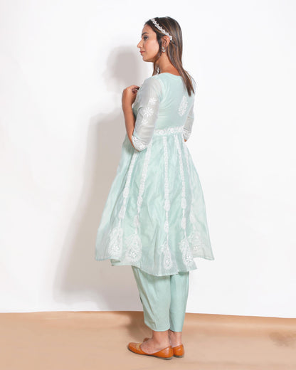 Green Chanderi Chikankari Anarkali Kurta