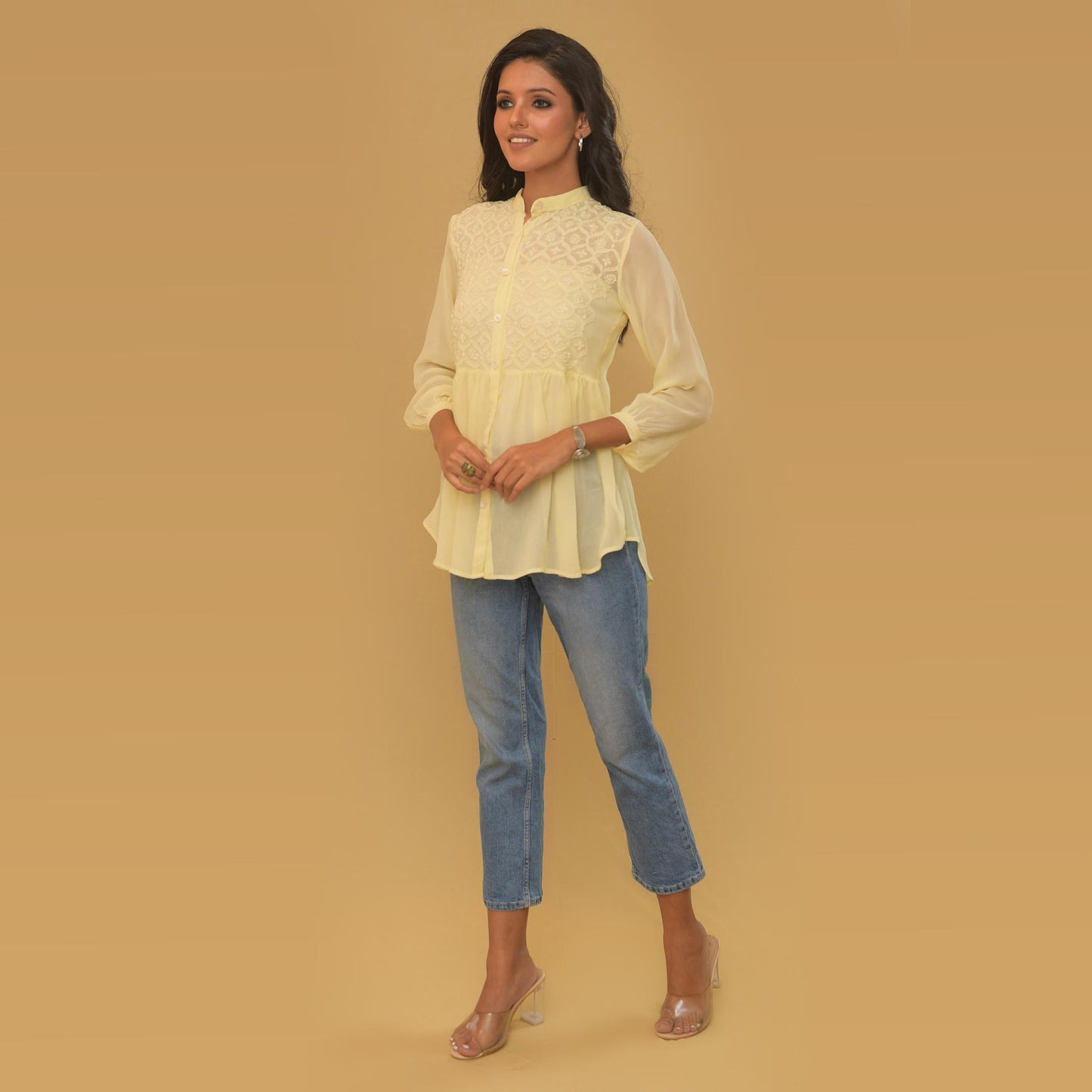 Lemon Georgette Chikankari Shirt