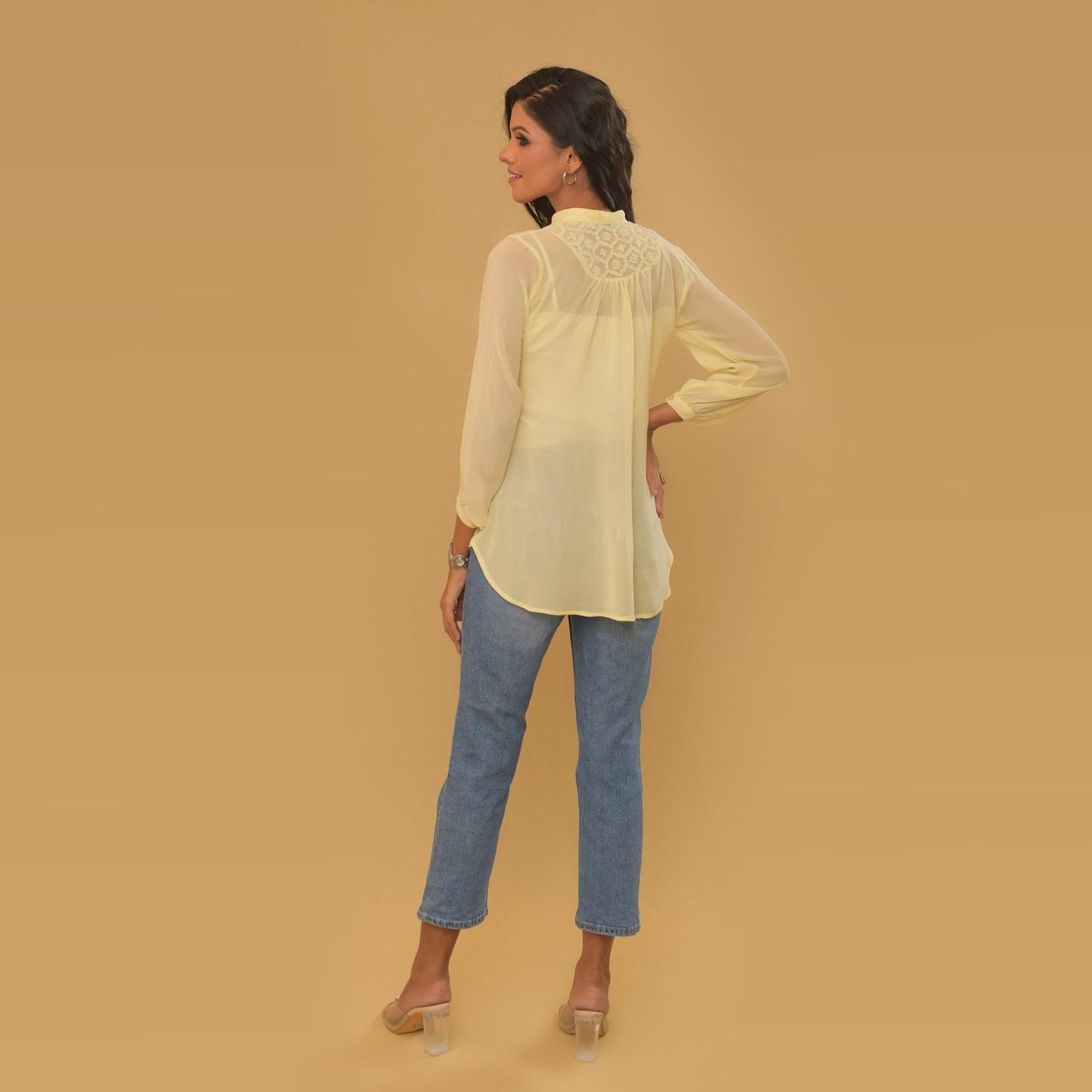 Lemon Georgette Chikankari Shirt