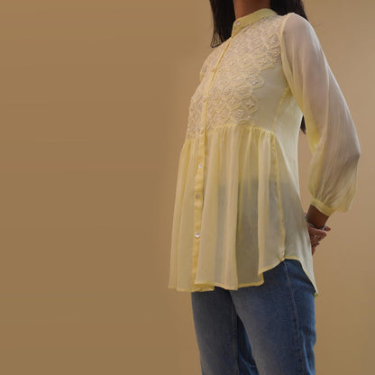 Lemon Georgette Chikankari Shirt