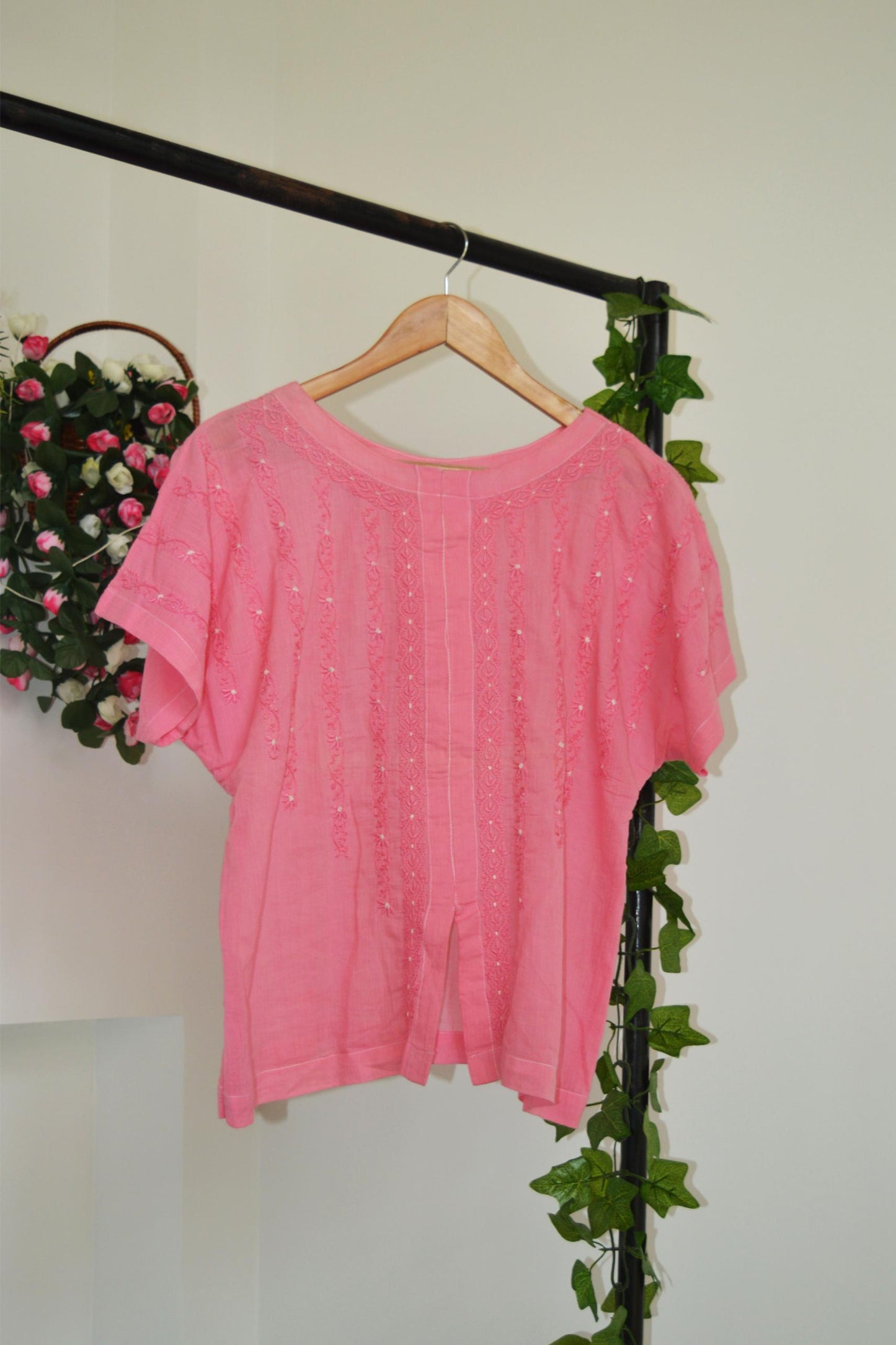 Pink Cotton Chikankari Top