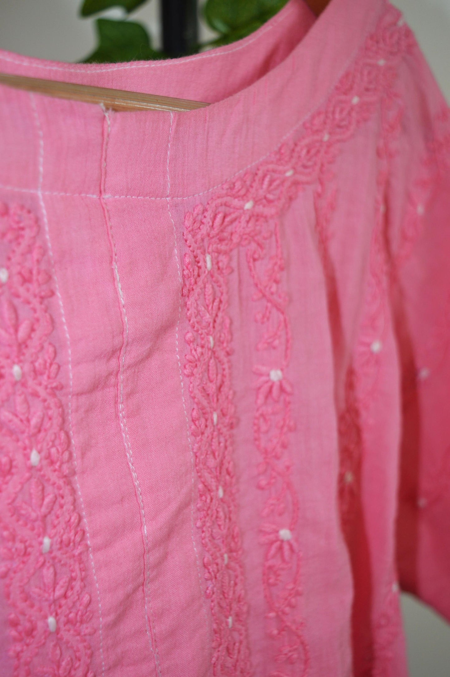 Pink Cotton Chikankari Top