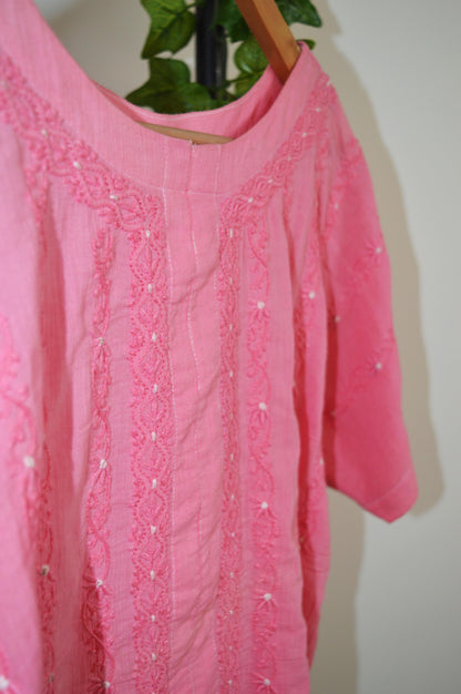 Pink Cotton Chikankari Top