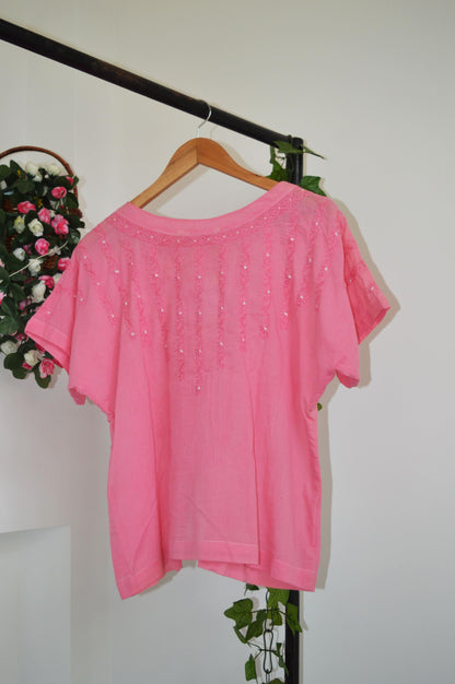 Pink Cotton Chikankari Top