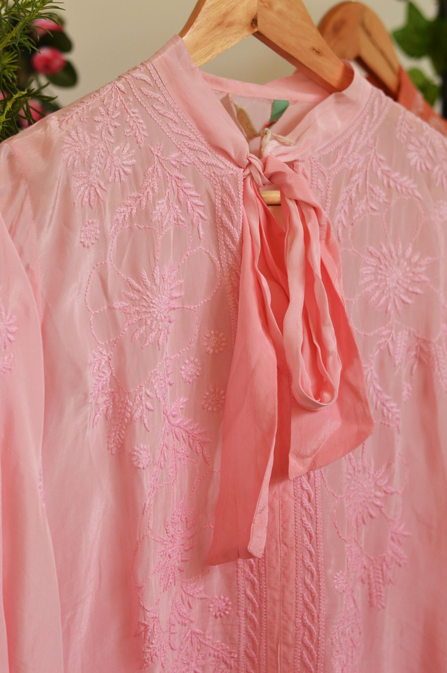 Pink Silk Chikankari Shirt Top