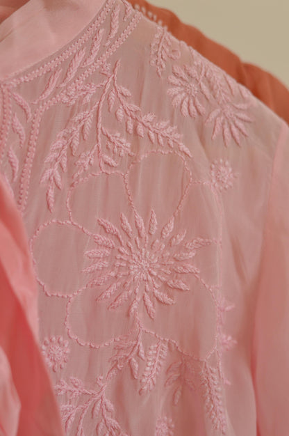 Pink Silk Chikankari Shirt Top