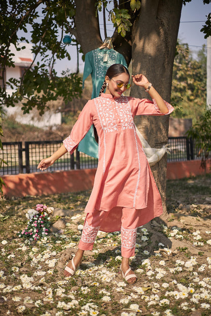 Rooh - Peach Chikankari Kurta Set