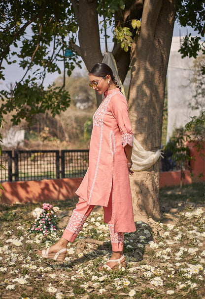 Rooh - Peach Chikankari Kurta Set