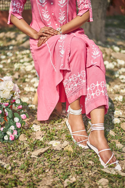 Padma - Pink Chikankari Kurta Set