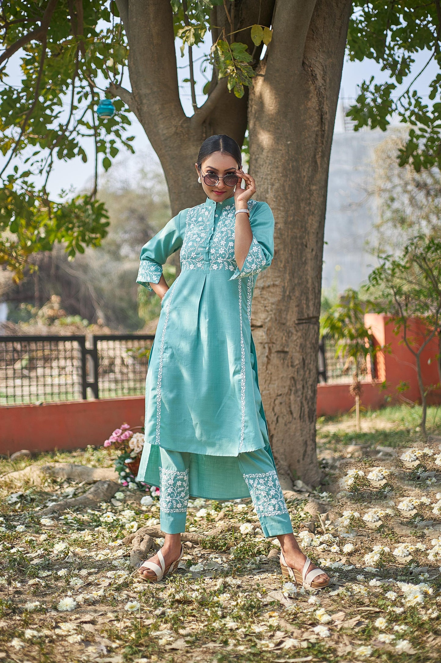 Rooh - Aqua Green Chikankari Kurta Set