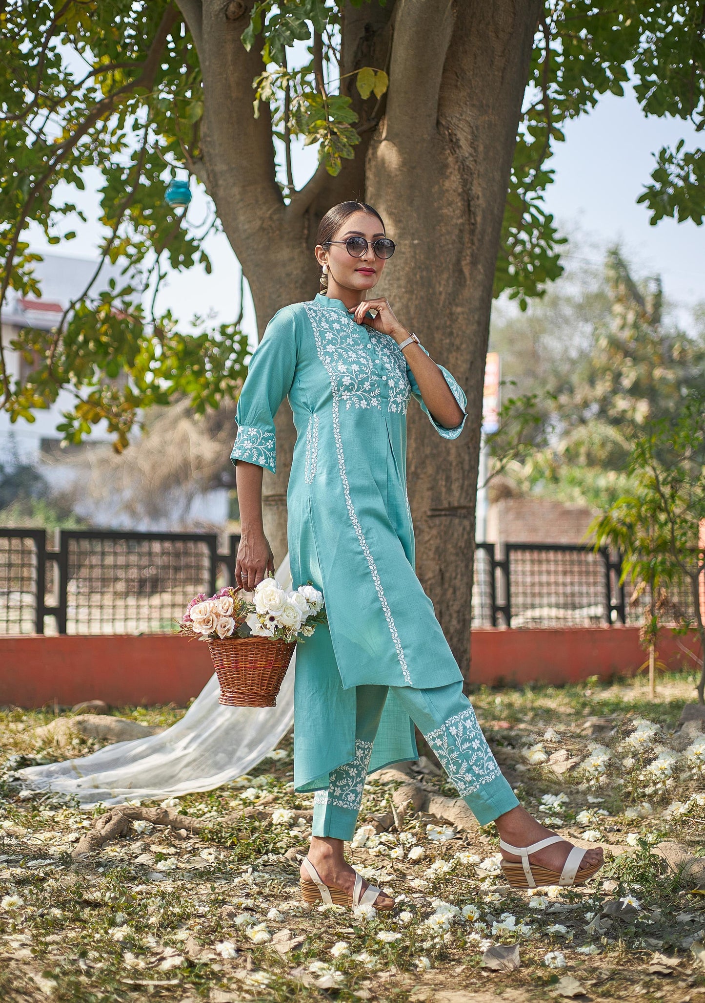 Rooh - Aqua Green Chikankari Kurta Set