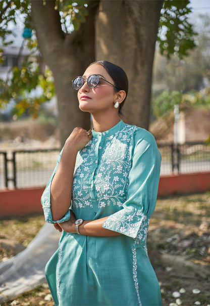 Rooh - Aqua Green Chikankari Kurta Set