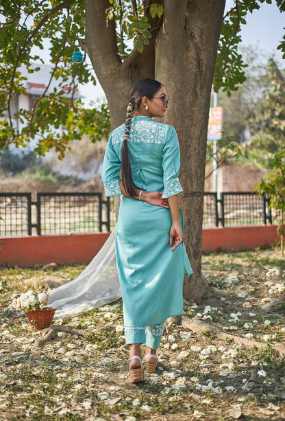 Rooh - Aqua Green Chikankari Kurta Set