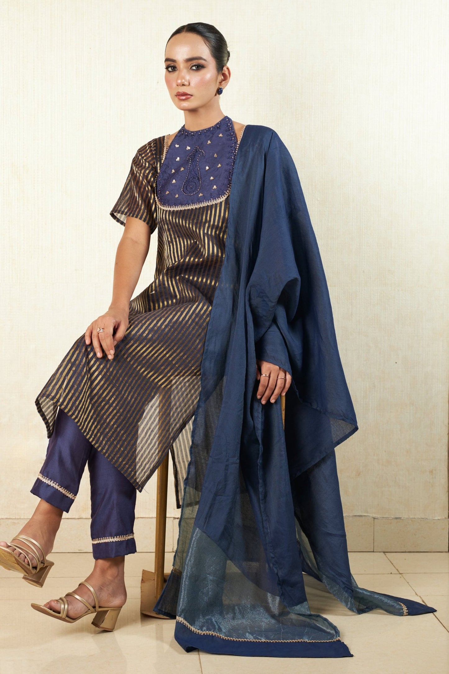 Navy Blue Chanderi Dupatta