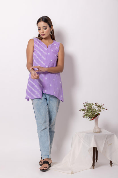 Lavender Cotton Chikankari Top