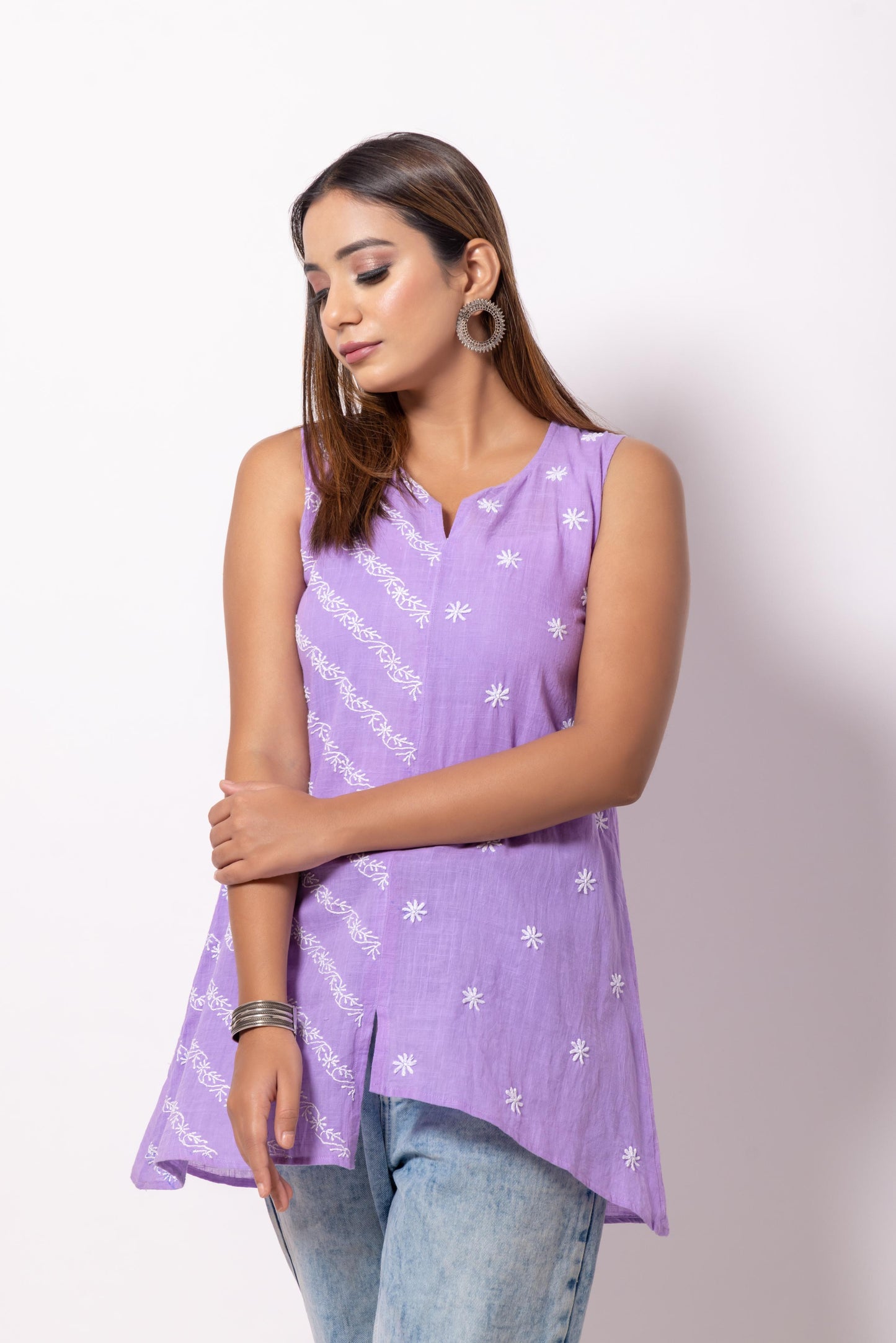 Lavender Cotton Chikankari Top