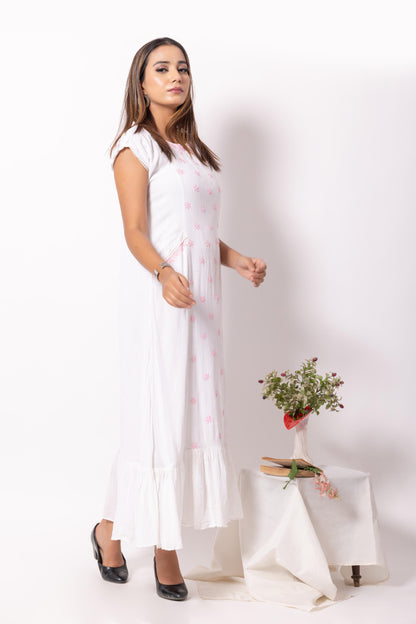 White Cotton Chikankari Dress