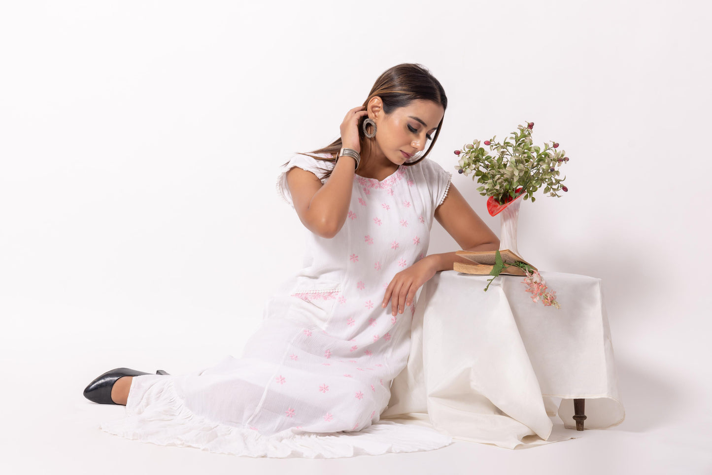 White Cotton Chikankari Dress