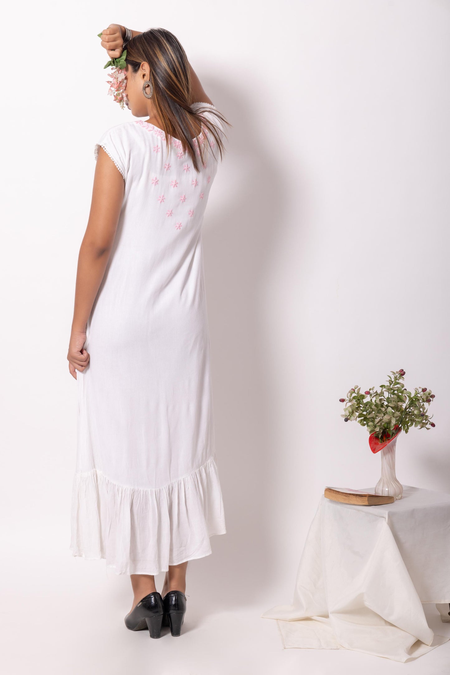 White Cotton Chikankari Dress